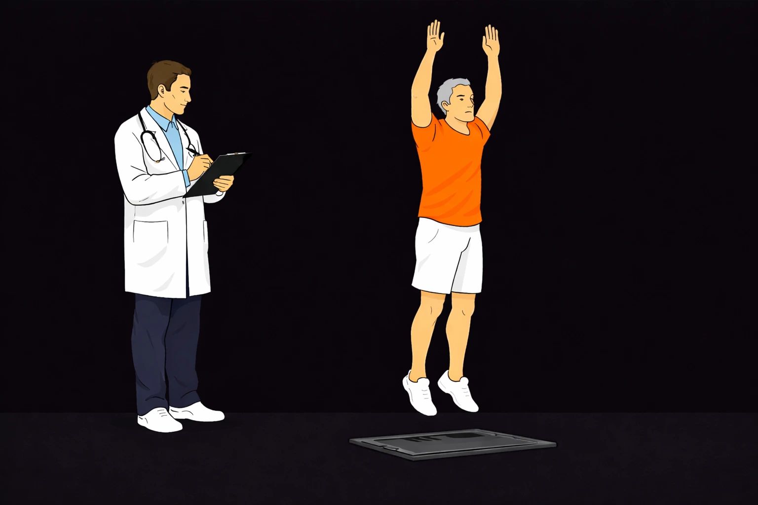 Older adult performing a standing vertical jump test to measure lower-body power
