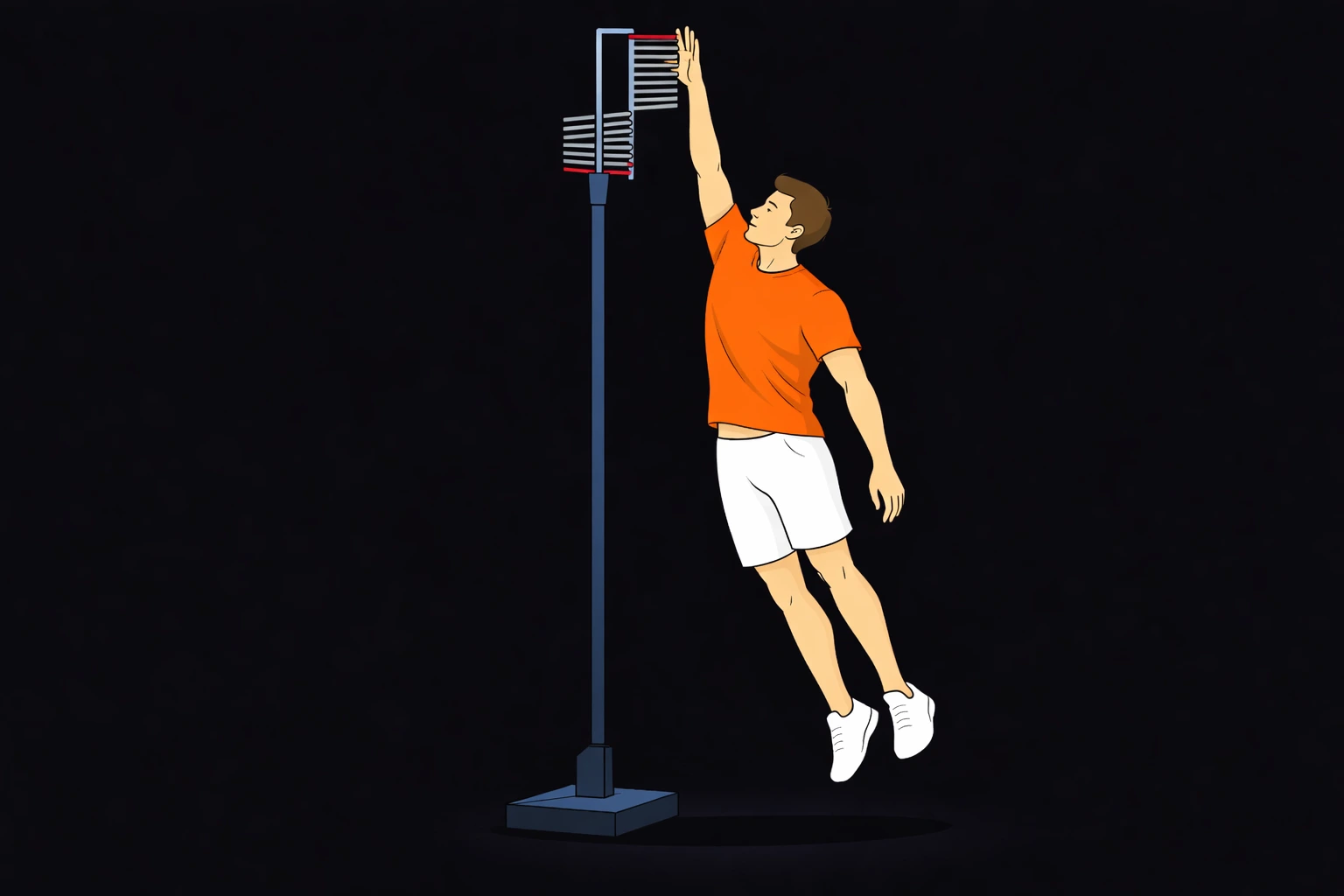 Athlete performing standing vertical jump test with a Vertec
